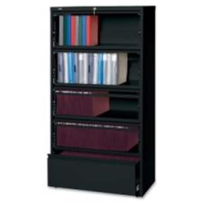 Lorell Fortress Series Lateral File with Roll-Out Shelf, 36W x 18.6D x 69H, Black (LLR43513)