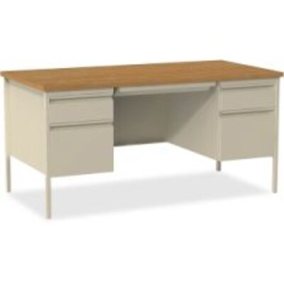 Quill Brand® 60W Oak Laminate Fortress Series Desk with Double Pedestal