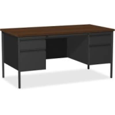 Quill Brand® 60"W Walnut Laminate Fortress Series Desk with Double Pedestal