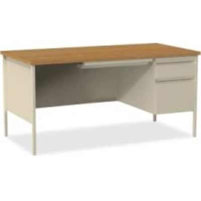 Lorell Oak Laminate Fortress Series Desking, Rectangle, 1 Pedestals, 30 x 66 x 29.5, Steel, Putty