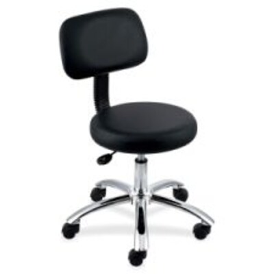 Lorell 16 Round Seat Pneumatic-Lift Stool with Back, Black (LLR69511)