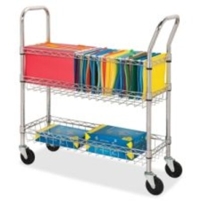 Lorell 2-Shelf Metal Mobile Mail Cart with Swivel Wheels, Chrome (LLR84857)