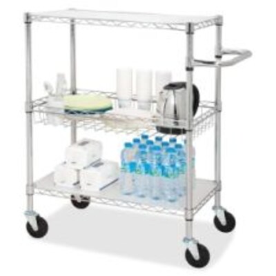 Lorell 3 Shelf Metal Mobile Rolling Cart with Wheels, Chrome (LLR84858)