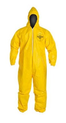 DuPont® Tychem® QC Coveralls, 2XL Size, Front Zipper Closure, Yellow, 12/CT