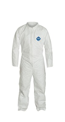 DuPont® Tyvek® Coverall, XL Size, Front Zipper, White, Serged Seams, 25/Carton
