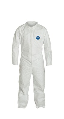 DuPont® Tyvek® Coverall, L Size, Front Zipper, White, Serged Seams, 25/CT