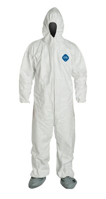 DuPont® Tyvek® Coverall, 3XL Size, Front Zipper, White, Elastic Wrist & Ankles, 25/CT