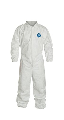 DuPont® Tyvek® Coverall, 3XL Size, Collar, Front Zipper, White, Serged Seams, 25/CT