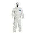 DuPont® Tyvek® Coverall, L Size, Attached Hood, Front Zipper, White, Serged Seams, 25/CT