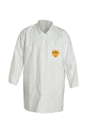 DuPont® Tyvek® Lab Coats, Large Size, Front Snap Closure, White, Serged Seams