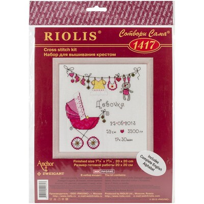 RIOLIS® 28 Count Counted Cross Stitch Kit, 8 x 8, Its A Girl! Birth Record