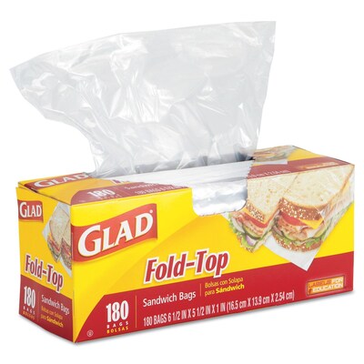 Glad® Fold Top Sandwich Bags, 180 Bags/Box, 12 Boxes/Carton (CLO 60771)