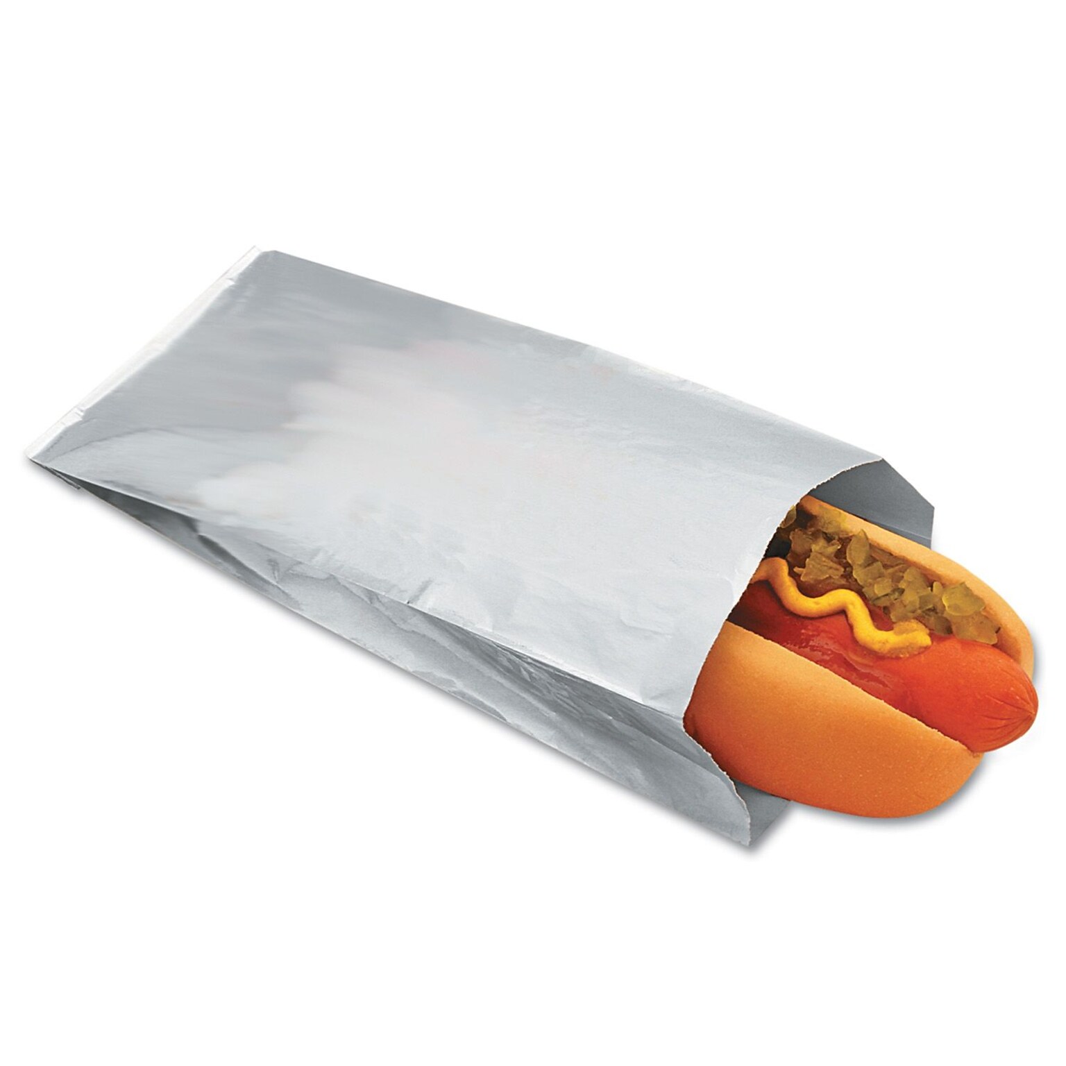 Foil Single-Serve Hot Dog Bags, 3 1/2 x 1 1/2 x 8 1/2, Silver, 1,000/Ct