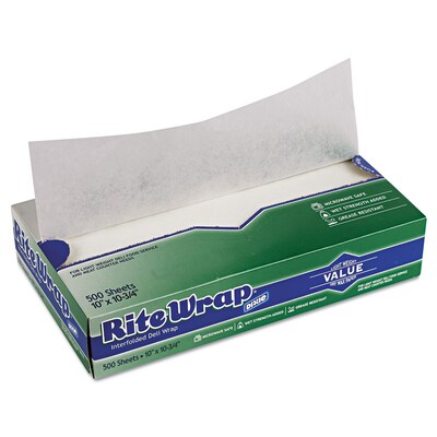 Dixie® Rite-Wrap® White Interfolded Light Weight Dry Waxed Deli Papers, 10.75x7.5, 12 Boxes @ 500 Sheets, 6000 Sheets/CS