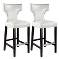 CorLiving™ Kings Bonded Leather Bar Height Barstool With Metal Studs, White, 2/Pack