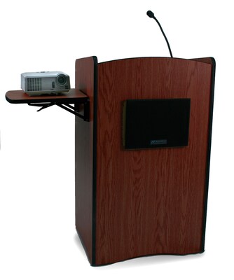 AmpliVox® Multimedia Computer Lectern with Sound System, Mahogany