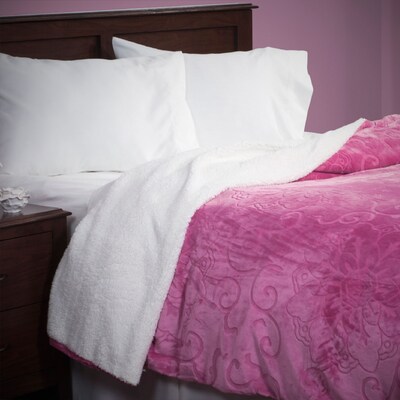 Lavish Home 61-83-T-P Twin Floral Etched Blanket, Pink