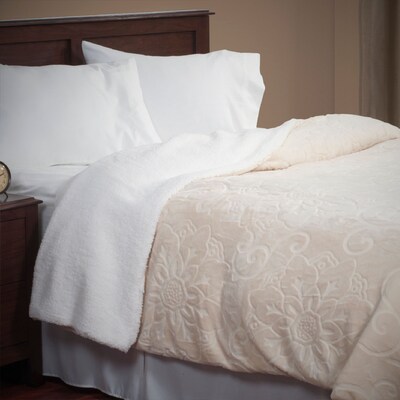 Lavish Home 61-83-T-V Twin Floral Etched Blanket, Vanilla