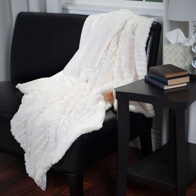 Lavish Home 61-71-C Plush Croc Embossed Faux Fur Throw, Cream