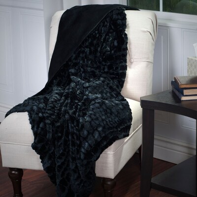 Lavish Home 61-71-BL Plush Croc Embossed Faux Fur Throw, Black
