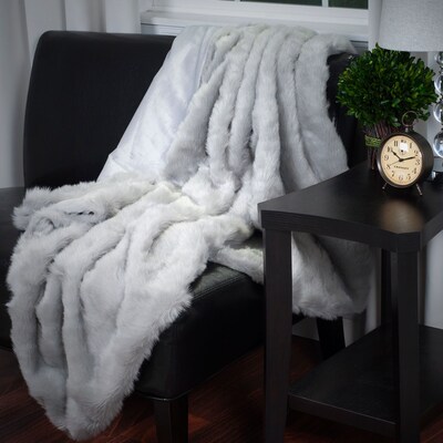 Lavish Home 61-74-G Luxury Long Haired Faux Fur Throw, Gray