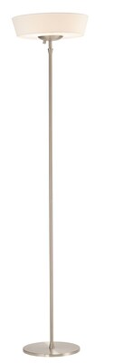 Adesso® Harper 300W Torchiere Floor Lamp, Brushed Steel with White Linen Shade (5169-02)