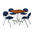 OFM PKG-BRK-019-0005 36 Square Laminate Multi-Purpose Table with 4 Chairs, Cherry Table/Navy Chair