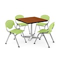 OFM PKG-BRK-019-0006 36 Square Laminate Multi-Purpose Table with 4 Chairs, Cherry Table/Green Chair