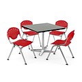 OFM PKG-BRK-020-0008 42 Square Lam Multi-Purpose Table w/ 4 Chairs, Gray Nebula Table/Red Chair
