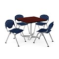 OFM PKG-BRK-020-0017 42 Square Laminate Multi-Purpose Table w/ 4 Chairs, Mahogany Table/Navy Chair