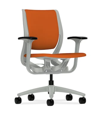 HON® Purpose® Mid-Back Office/Computer Chair, Upholstered, Adjustable Arms, Centurion Tangerine