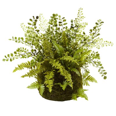 Nearly Natural 4846 Mixed Fern with Twig and Moss Basket 13 x 17 inch