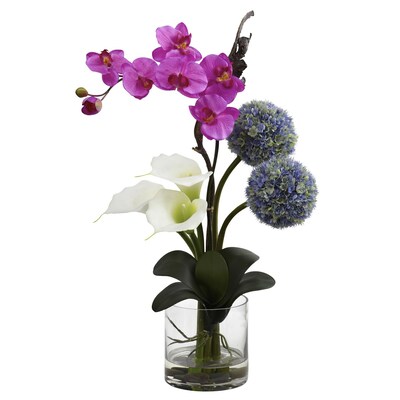 Nearly Natural 1334 Orchid & Ball flower Arrangement 26 x 15 inch, Multi Color