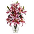 Nearly Natural 1343 Rubrum Lily with Decorative Vase Pink & White