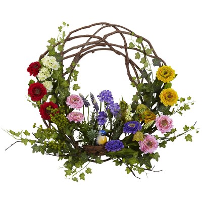 Nearly Natural 4988 Spring Floral Wreath 22 inch, Multi Color