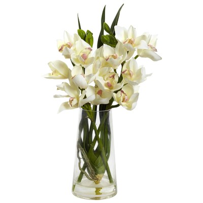 Nearly Natural 4992 Cymbidium Orchid with Vase White