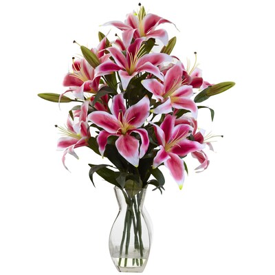 Nearly Natural 1359 Rubrum Lily Arrangement Multi Color