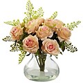 Nearly Natural 1366-PH Rose & Maiden Hair Arrangement With Vase 14 x 14 inch, Peach