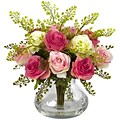 Nearly Natural 1366-AP Rose & Maiden Hair Arrangement With Vase 14 x 14 inch, Assorted Pastels
