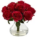 Nearly Natural 1367-RD Rose Arrangement with Vase, Red