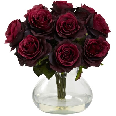 Nearly Natural 1367-BG Rose Arrangement with Vase, Burgundy