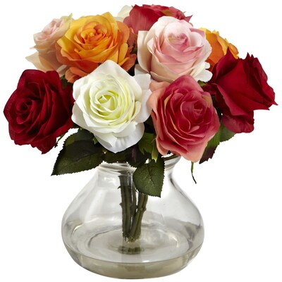 Nearly Natural 1367-AS Rose Arrangement with Vase, Assorted