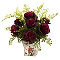 Nearly Natural 1379-BG Maiden Hair with Floral Planter, Burgundy