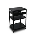 Marvel® 24 Adjustable Height A/V Cart With 1 Pull-Out Front-Shelf & Electrical Unit, Steel, Black