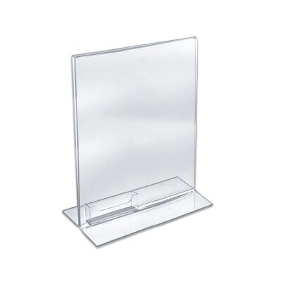 Azar Vert Double Sided Stand Up Sign Holder w/ Business Card Pocket, 11 x 8-1/2 Clear, Acrylic, 10/Pack