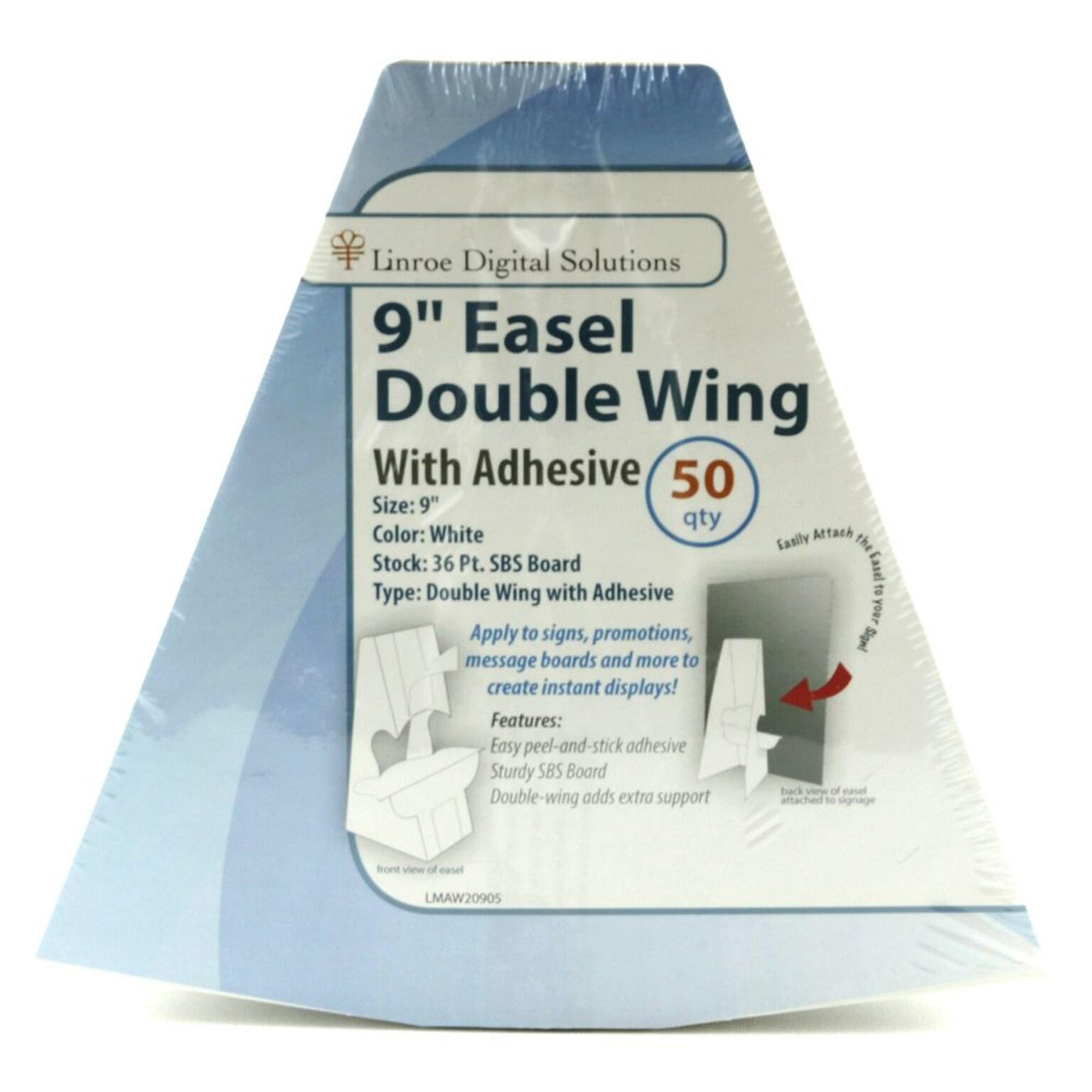 Easel Double Wing Easel with Peel & Stick 9 inch White 50 / Pack