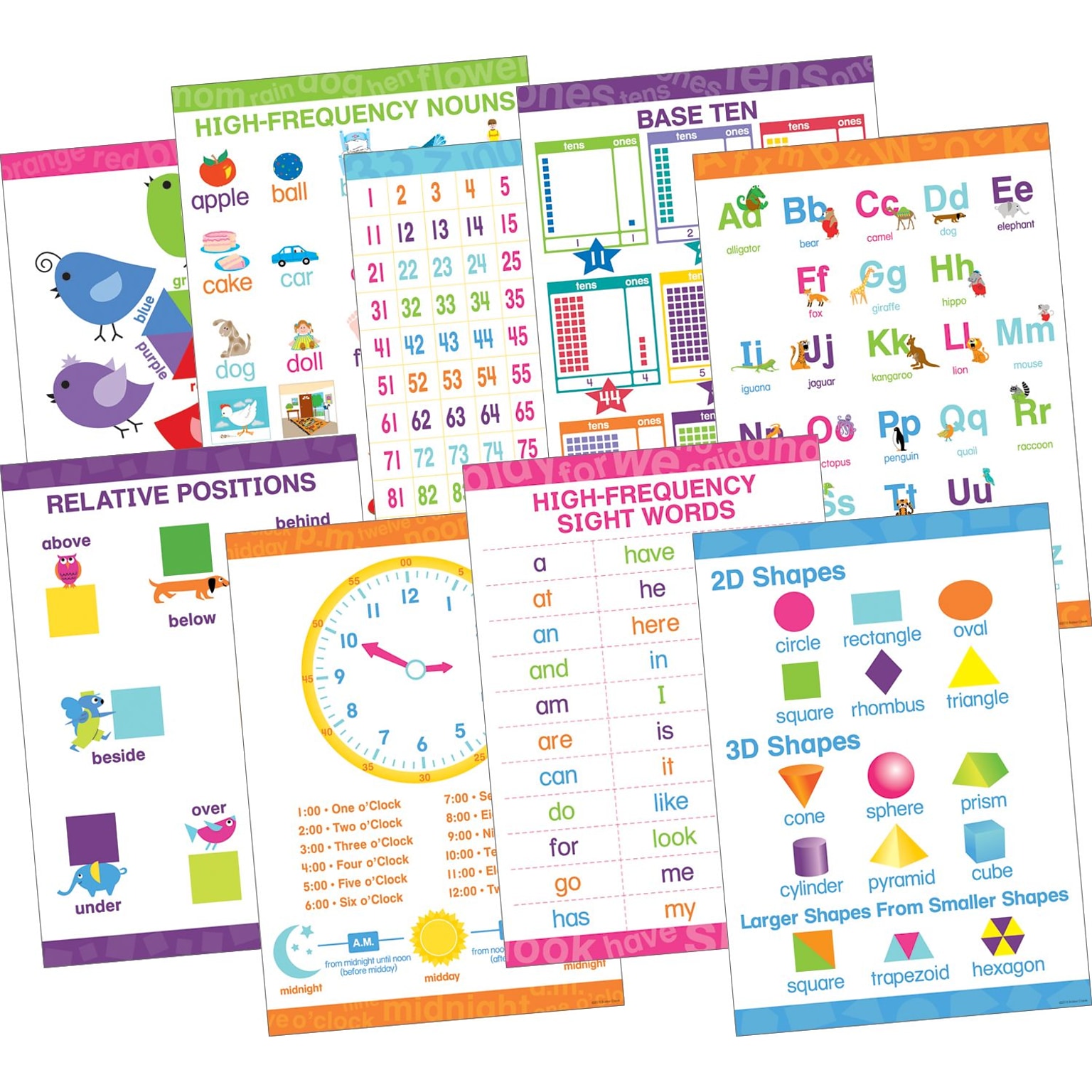 Barker Creek Early Learning Essentials Poster Set, 13-3/8 x 19, Nine Posters/Set