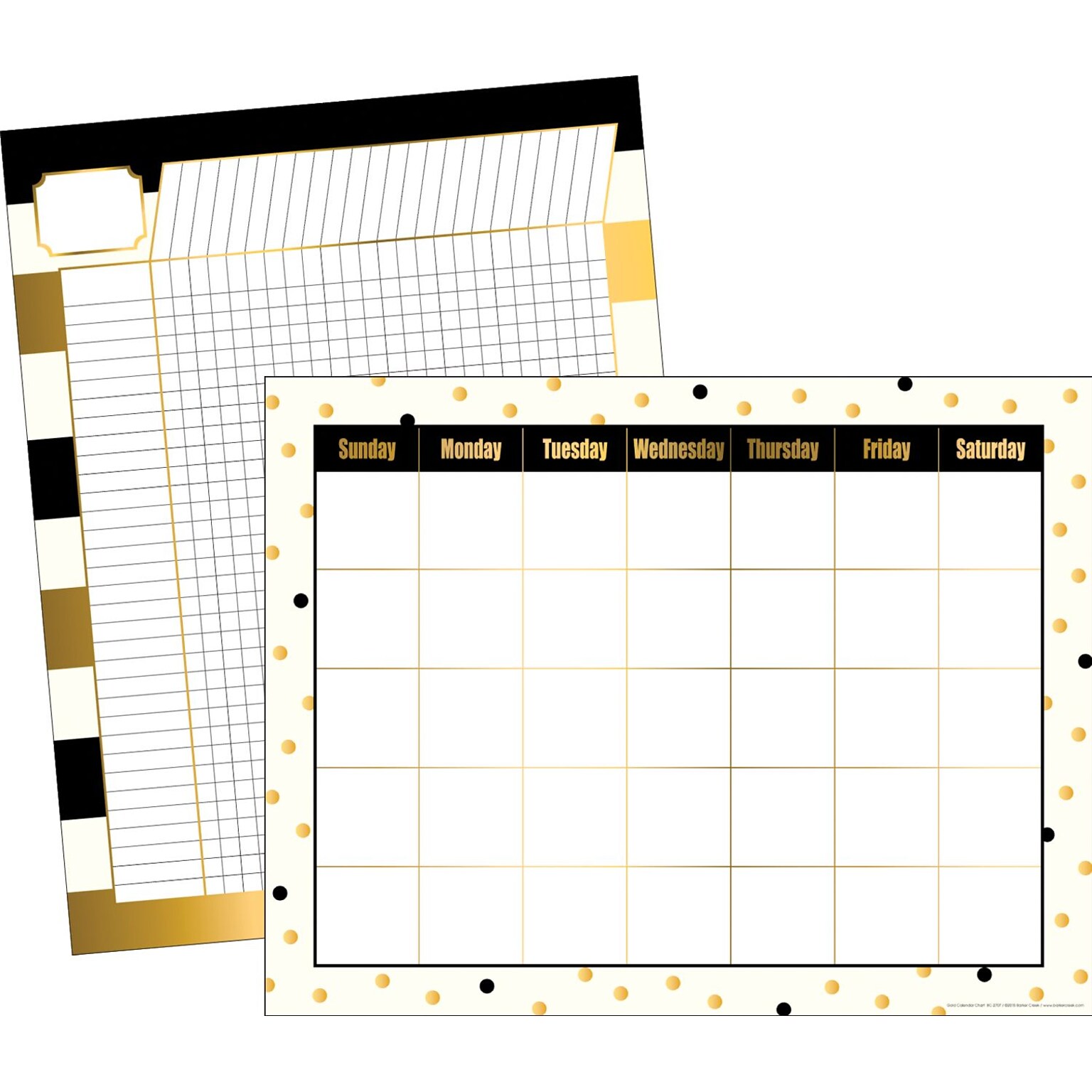 Barker Creek 17 x 22 Gold Calendar & Incentive Chart, Reproducible Activities on the Backs, 2/Set