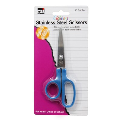 Charles Leonard Childrens Scissors, 5 Stainless Steel Pointed, Assorted Colors (CHL80505)