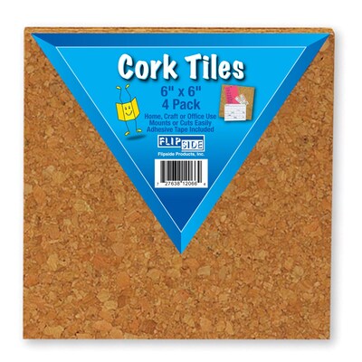 Flipside Cork Tiles, Natural, 6 x 6, 3/Pack